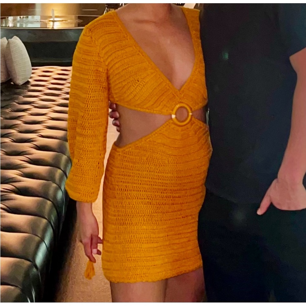 Orange crochet mini dress